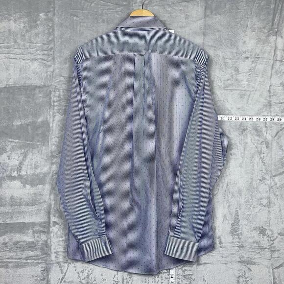 Scotch & Soda Men Blue Stripe Stretch Dress Shirt Size 18 35/36 Red Dots Casual - Picture 3 of 10